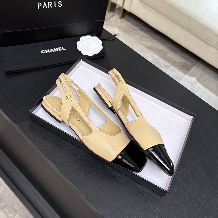Two Tone Patent Cap Toe Slingback Pumps