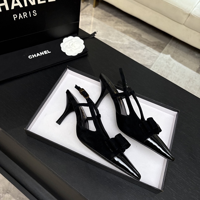 Black Suede Pointed Toe Slingback Pumps With Bow Detail