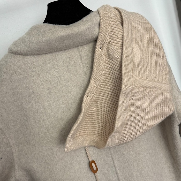 Faux Leather Patch Hooded Wool Blend Overcoat
