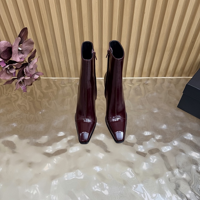 Burgundy Patent Leather Pointed Toe High Heel Ankle Boots