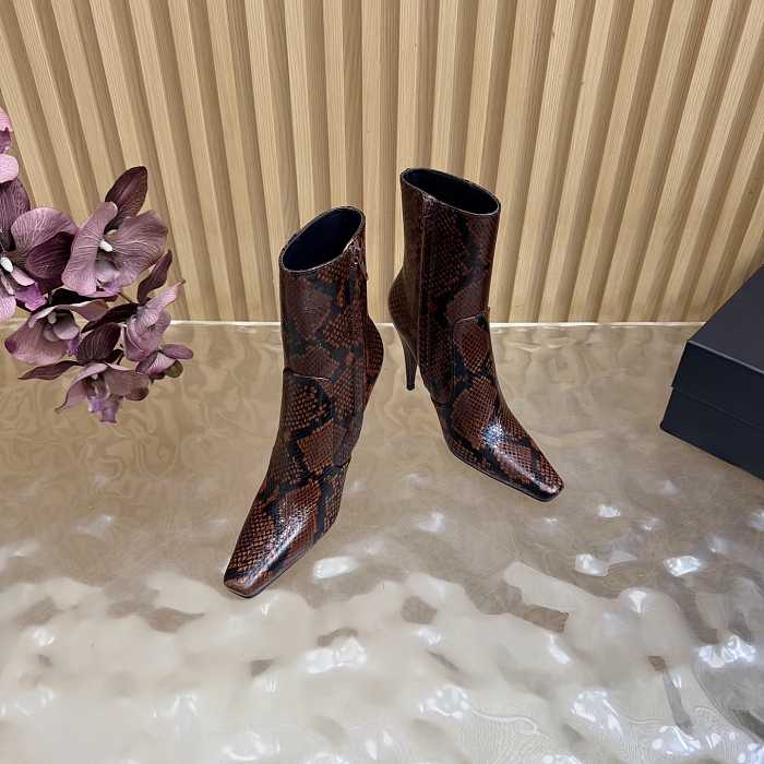 Snake Print Pointed Toe Stiletto Heeled Ankle Boots