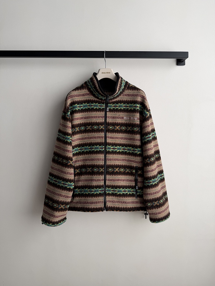 Classic Fair Isle Jacquard Drawstring Hem Oversized Fleece Jacket