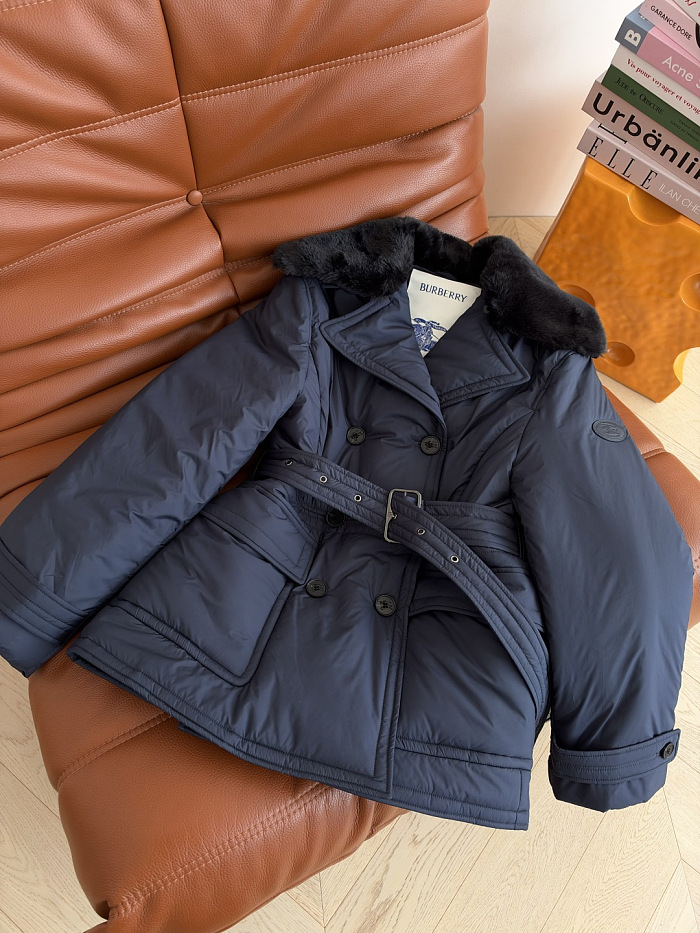 Detachable Faux Fur Collar Belted Puffer Coat With Icon Detail