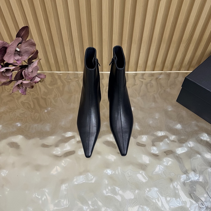 Black Leather Pointed Toe High Heel Ankle Boots
