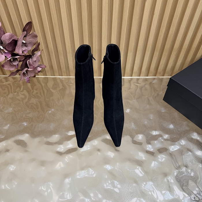 Black Suede Pointed Toe Stiletto Heel Ankle Boots