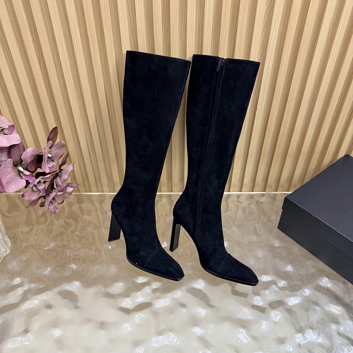 Black Suede Pointed Toe High Heel Boots