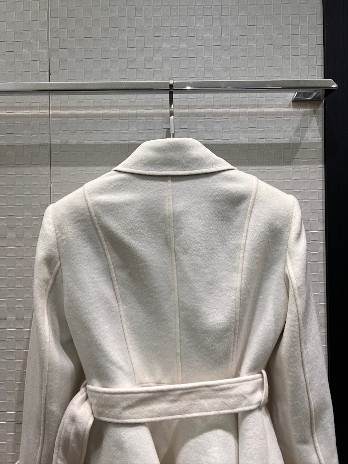 Double Breasted Belted Peplum Hem Woolen Coat