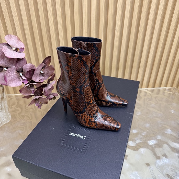 Snake Print Pointed Toe Stiletto Heeled Ankle Boots