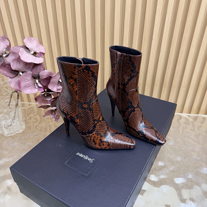 Snake Print Pointed Toe Stiletto Heeled Ankle Boots