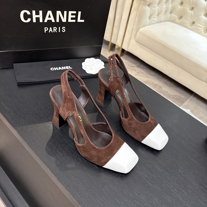 Brown Suede Contrast Cap Toe Slingback Pumps