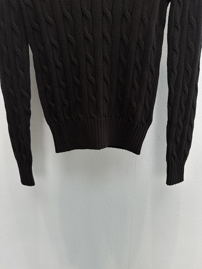 Preppy Cable Knit Ribbed Hem Crewneck Cotton Pullover Sweater