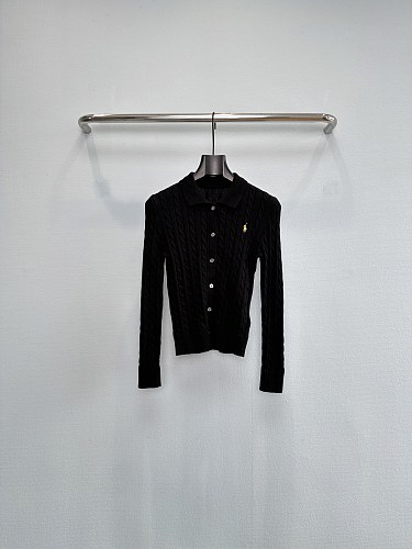 Preppy Cable Knit Cropped Cardigan With Polo Collar