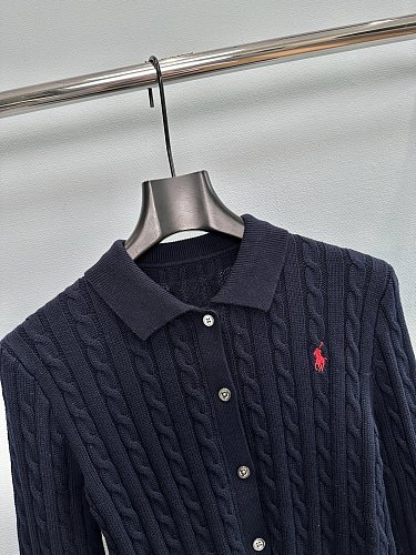 Classic Cable Knit Button Up Cropped Cardigan with Polo Collar
