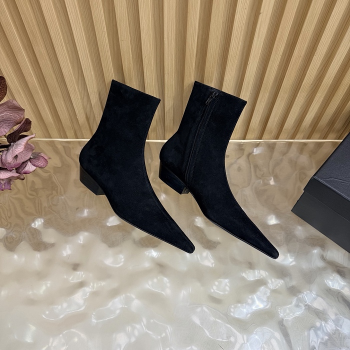 Suede Pointed Toe Side Zip Ankle Boots