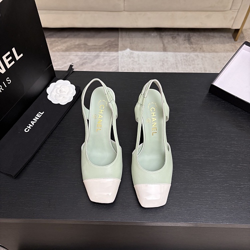 Chunky Heel Square Toe Contrast Cap Toe Slingback Pumps