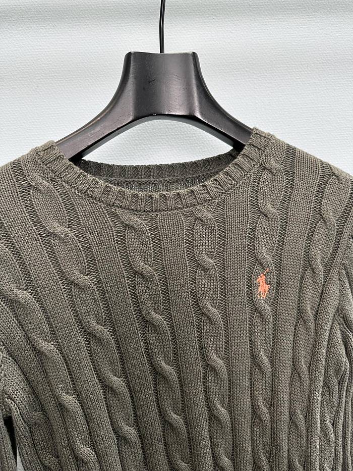 Preppy Cable Knit Ribbed Hem Crew Neck Pullover Sweater