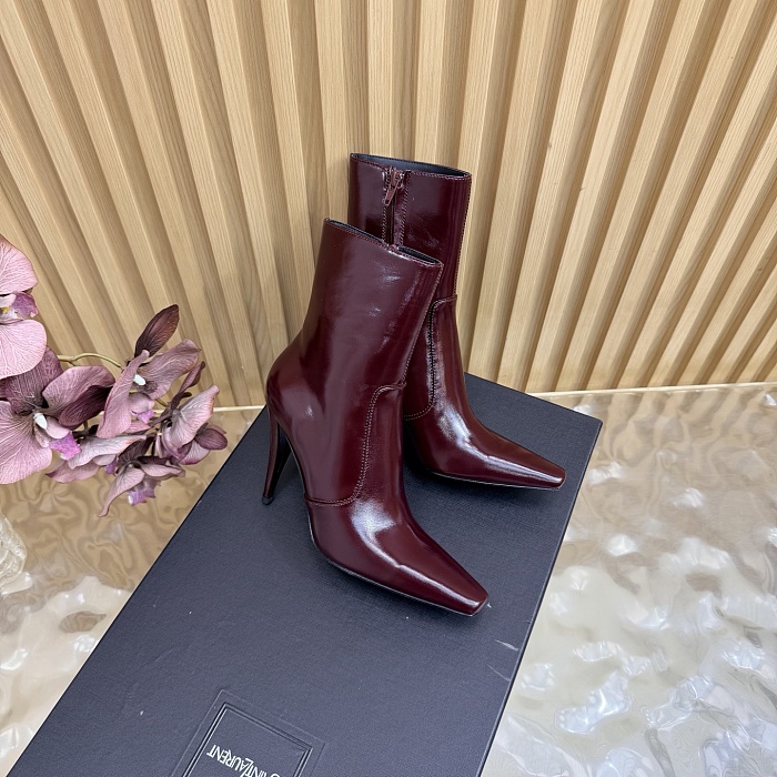 Burgundy Pointed Toe Stiletto High Heel Ankle Boots