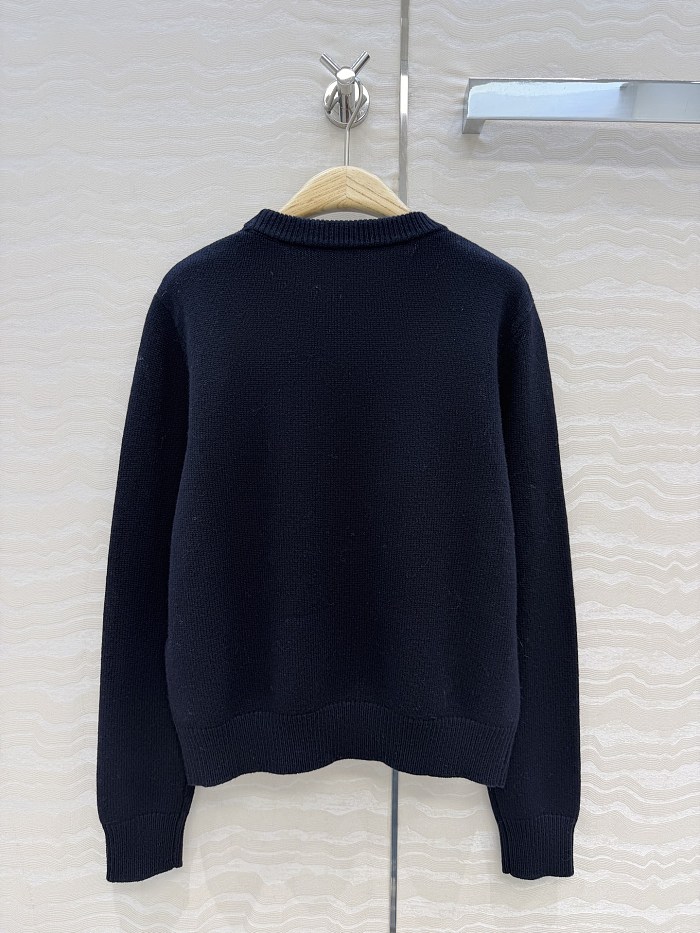 Ombre Rhinestone Embellished Wool Cashmere Sailor Blue Sweater