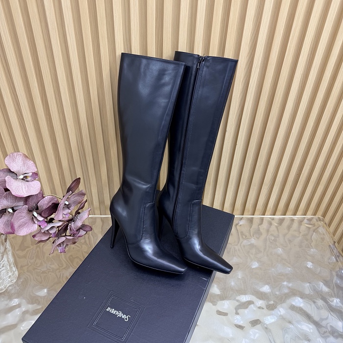 Pointed Toe Stiletto High Heel Knee High Boots With Side Zipper