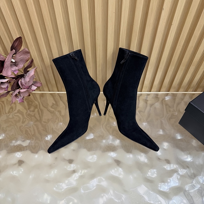Black Suede Pointed Toe Stiletto Heel Ankle Boots