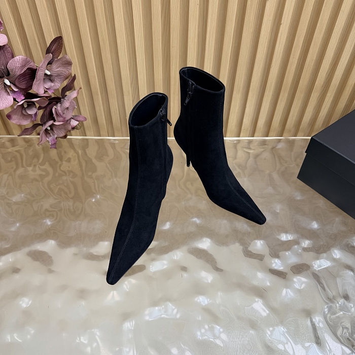 Black Suede Pointed Toe Stiletto Heel Ankle Boots