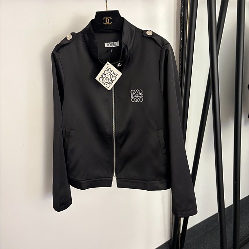 Satin Embroidered Letter Print High Neck Zip Up Jacket