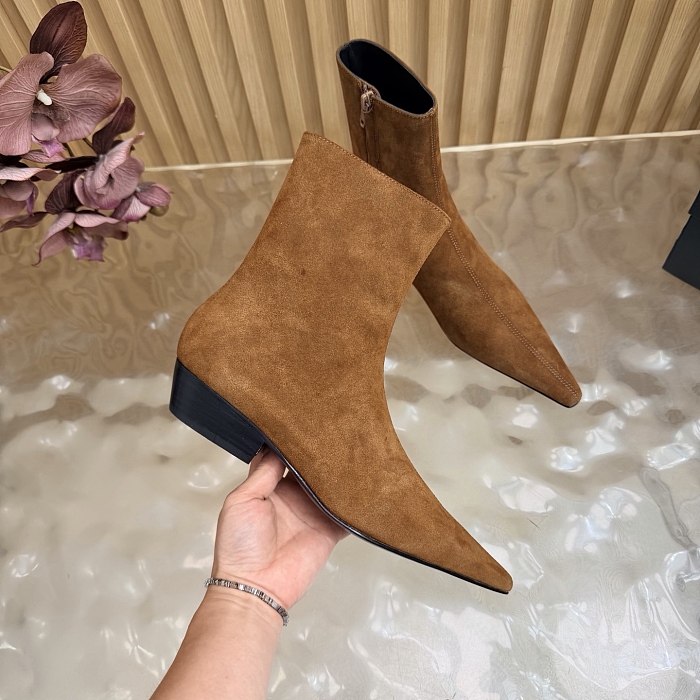 Pointed Toe Suede Ankle Boots With Side Zip