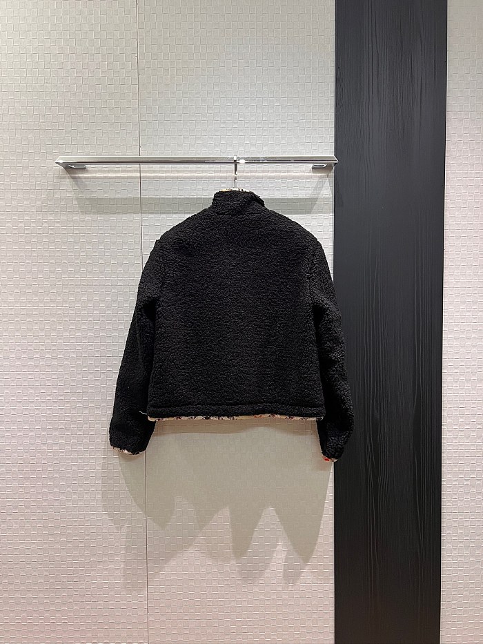 Embroidered Horse Graphic Stand Collar Teddy Fleece Zip Jacket