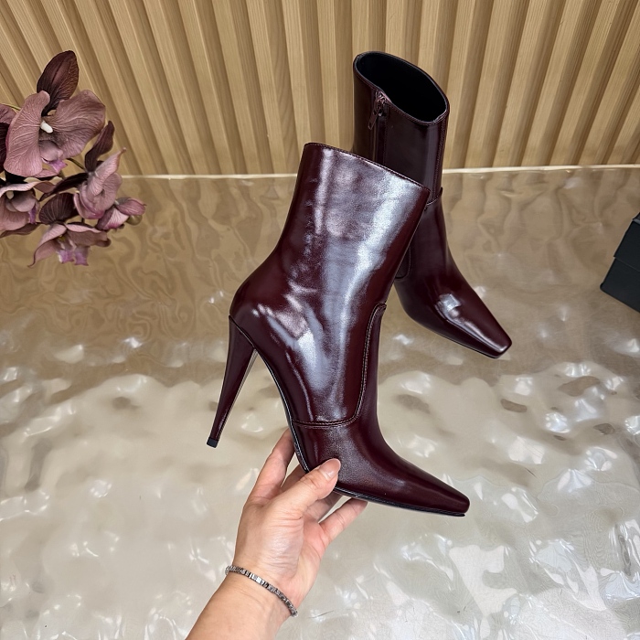 Burgundy Pointed Toe Stiletto High Heel Ankle Boots