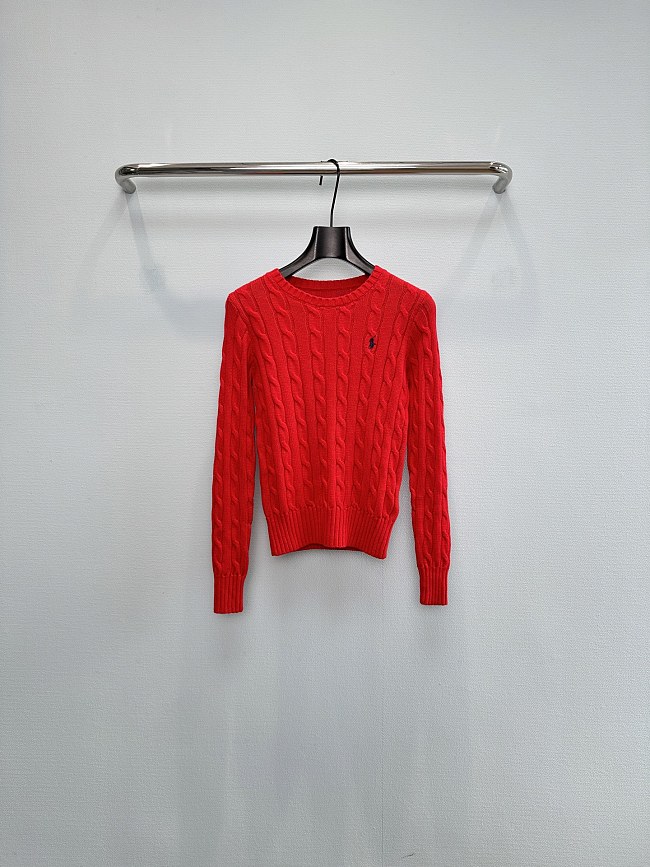 Preppy Cable Knit Ribbed Hem Crew Neck Cotton Sweater