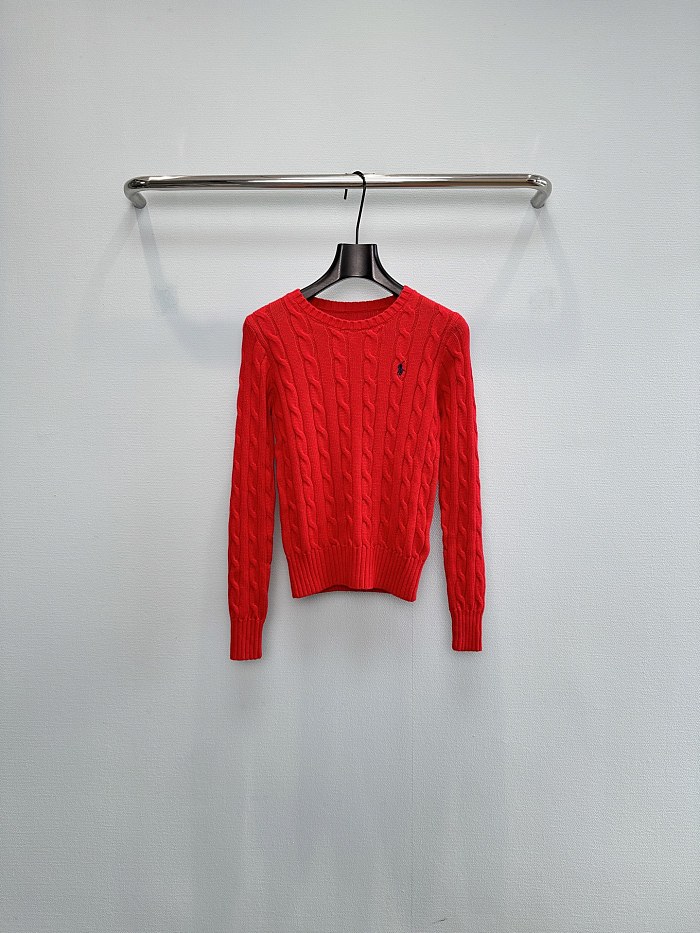 Preppy Cable Knit Ribbed Hem Crew Neck Cotton Sweater