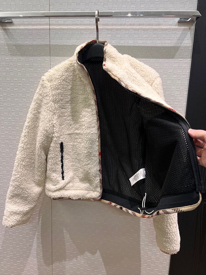 Embroidered Icon Detail Stand Collar Teddy Fleece Zip Up Jacket