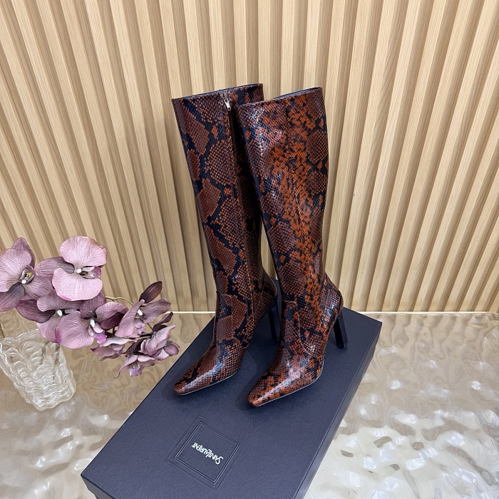 Pointed Toe High Heel Snake Print Boots