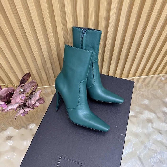 Green Pointed Toe Stiletto Heel Ankle Boots