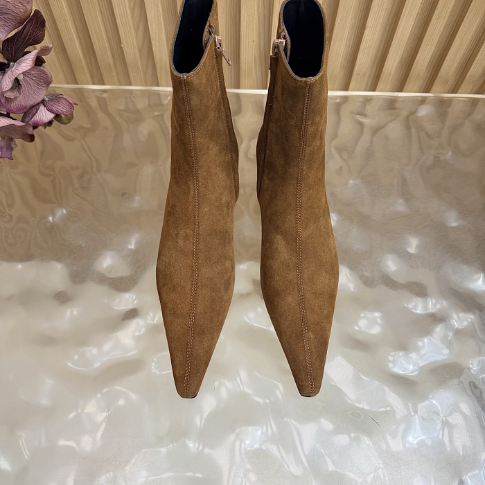 Pointed Toe Suede Ankle Boots With Side Zip