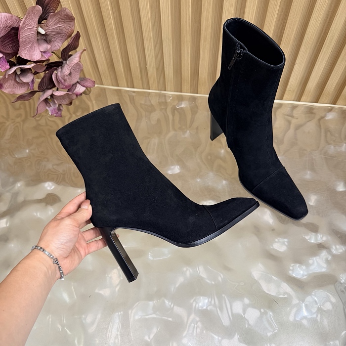 Black Suede Pointed Toe High Heel Ankle Boots