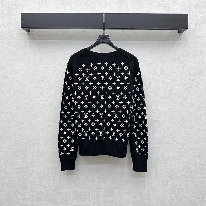 All-Over Embroidered Monogram Crew Neck Soft Knit Sweater