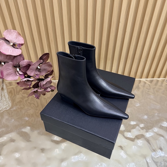 Black Leather Pointed Toe High Heel Ankle Boots