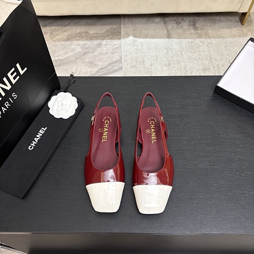 Burgundy And White Patent Leather Slingback Pumps With Low Heel