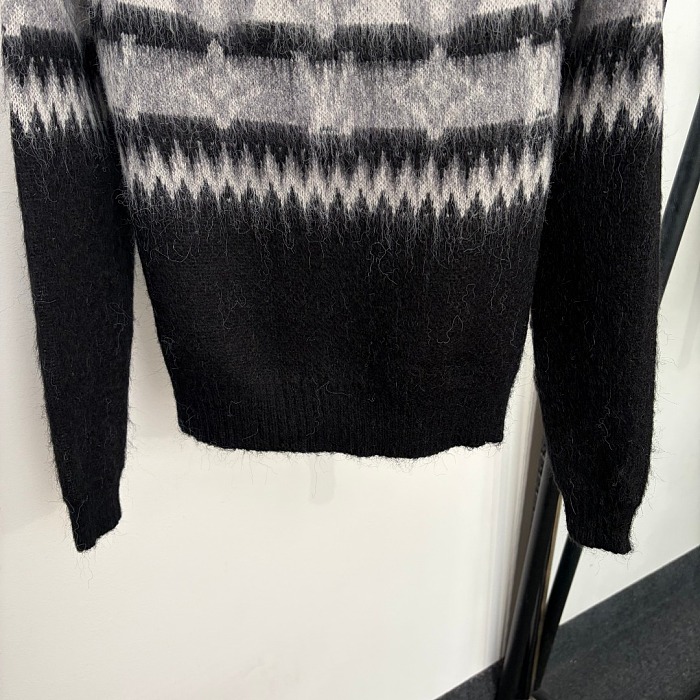 Contrast Jacquard Graphic Full Zip Knit Cardigan