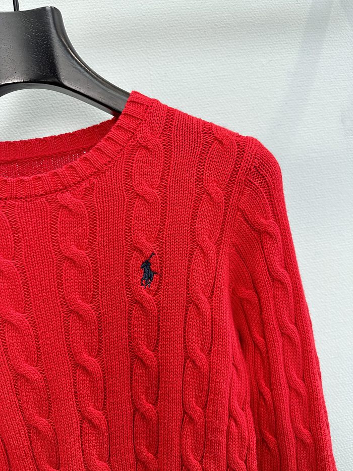 Preppy Cable Knit Ribbed Hem Crew Neck Cotton Sweater