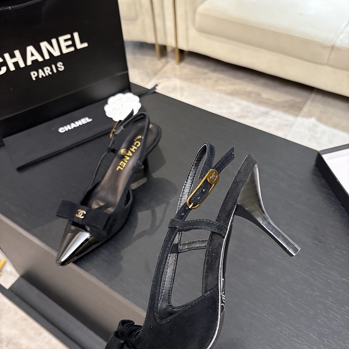 Black Suede Pointed Toe Slingback Pumps With Bow Detail