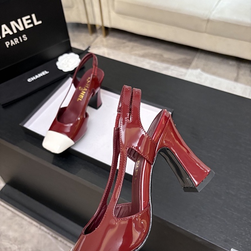 Burgundy Patent Leather Block Heel Slingback Pumps With Contrast Cap Toe