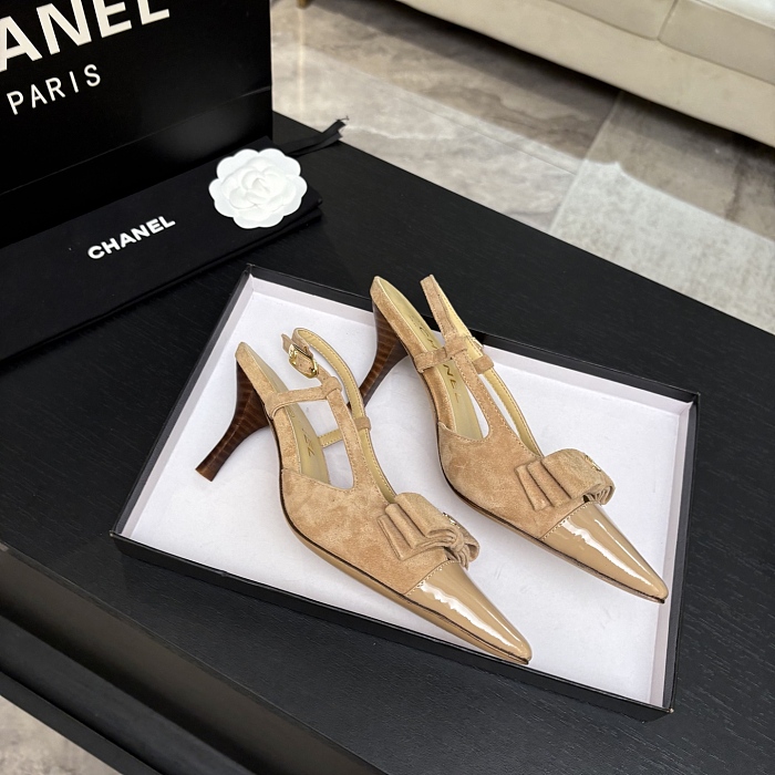 Beige Pointed Toe Suede Slingback Pumps With Bow