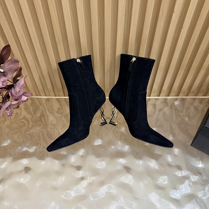 Black Suede Pointed Toe Stiletto High Heel Ankle Boots