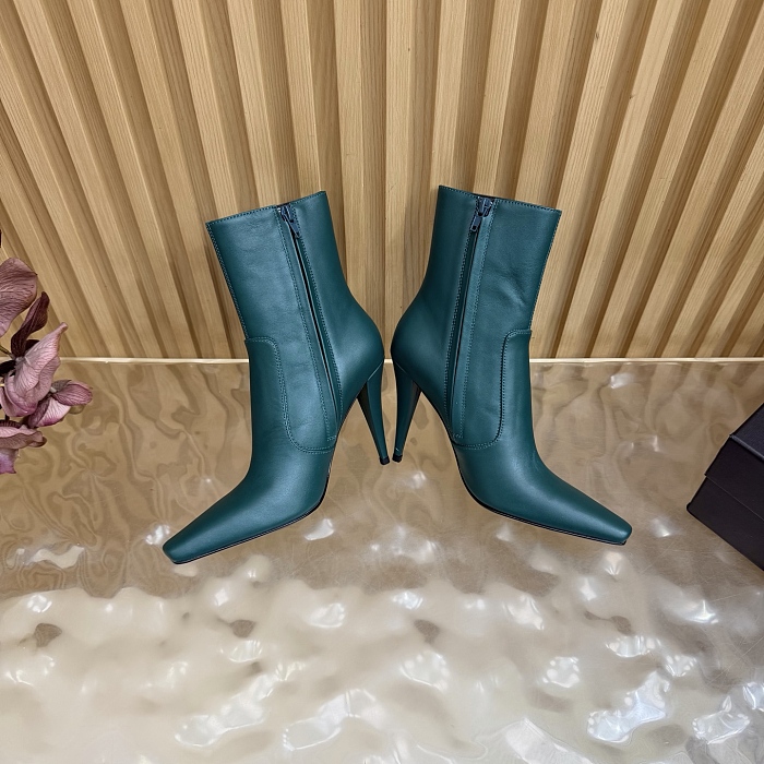 Green Pointed Toe Stiletto Heel Ankle Boots
