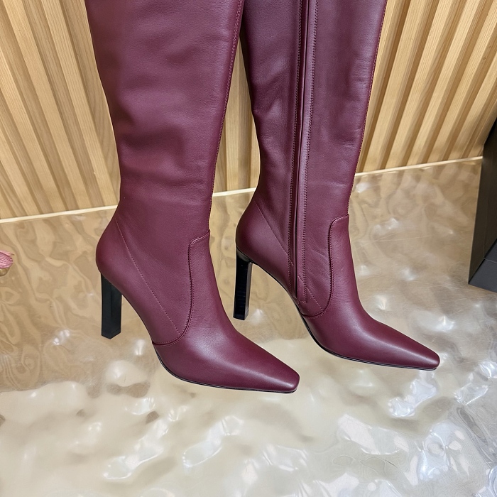 Pointed Toe High Heel Leather Knee High Boots
