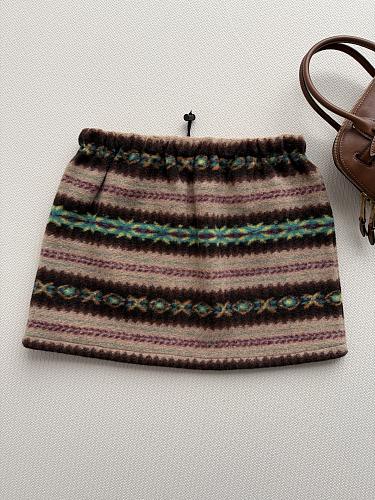 Fair Isle Pattern Fleece Mini Skirt With Elastic Waist