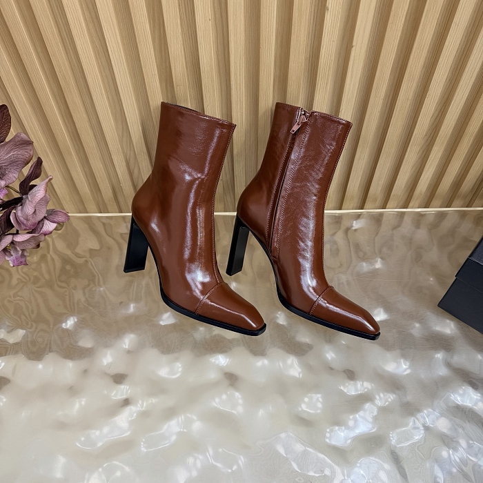 Brown Pointed Toe Side Zipper High Heel Ankle Boots