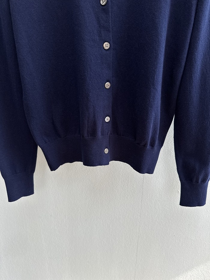 Pima Cotton V Neck Equestrian Graphic Knit Cardigan
